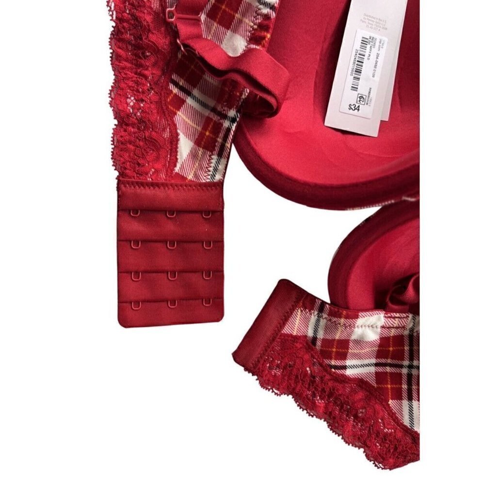 Ambrielle Organic Cotton Demi Classic Racerback Red Plaid Bra Size 38DD - Picture 3 of 11